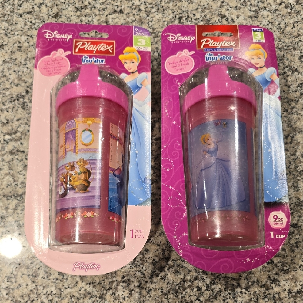 6/17 Playtex Disney Princess Insulated Cups with Pink Lids
